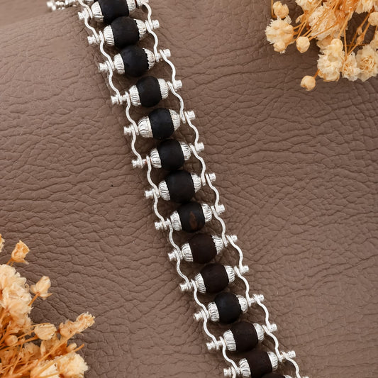 Silver-Plated Karungali Chain Bracelet - Made from Natural Ebony Wood